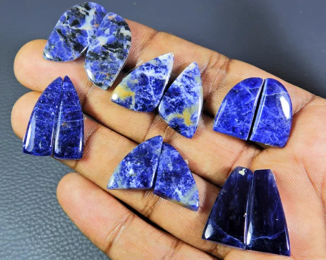 100Cts. Natural Blue Sodalite Matched Pair Fancy Cabochon Gemstone 6Pair Lot