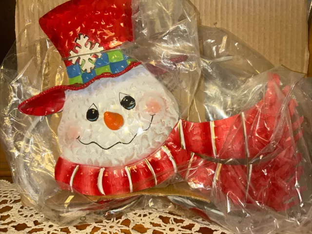 Home Interiors Holiday Christmas, Patches Snowman Wreath Hanger NEW vintage