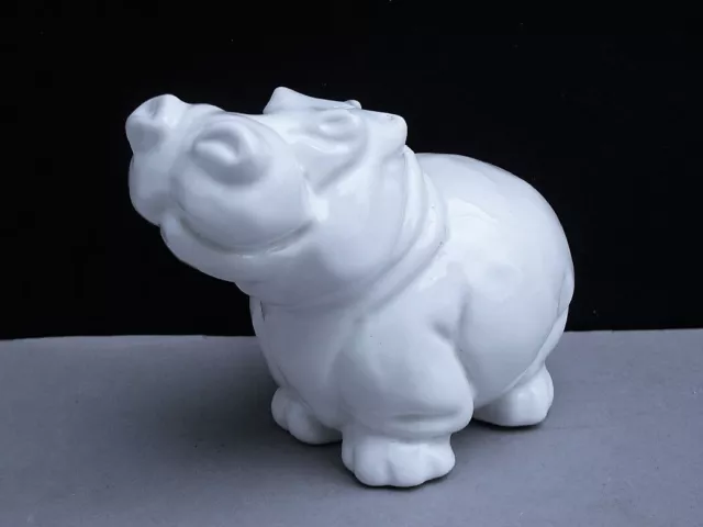 MCM Bellini Italy Pottery White SMILING HIPPO Figurine w/ Label