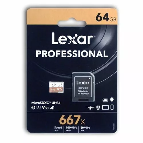 Genuine Lexar Professional 64GB MicroSD SDXC, U3, V30, A1, 100MB/s, UK Seller