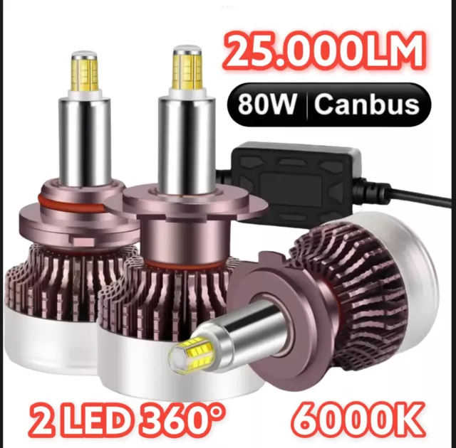 Kit Full Led H4 6000K Xenon Canbus No Errori 360° Hi/Lo Ana+Abbagliante 25000Lum