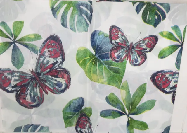 Thin Peva Vinyl Tablecloth 60" Round(4-6 people)BUTTERFLIES & TROPICAL LEAVES,GR