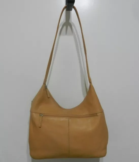 Tignanello Camel Tan Pebbled Leather Hobo Top-Zip Shoulder Bag Purse