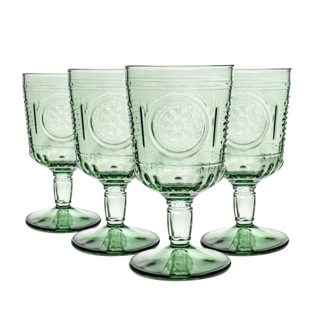 8pc Romantic Wine Glasses Set Vintage Italian Cut Glass Goblets 320ml Green