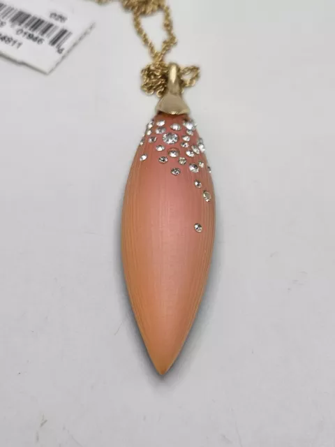 Alexis Bittar Crystal Encrusted Pink/ Peach Lucite Pendant Long Necklace