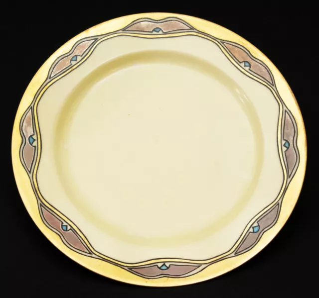 Haviland Deco Design Limoges Plates (2) Cream w/Gold, Bronze & Teal Accents 9"