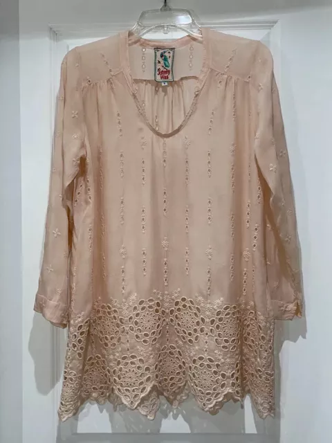 Lovely Johnny Was S (Runs Big) Embroidered Eyelet Tunic Top EUC