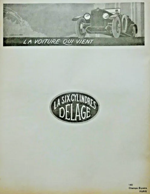 Publicité De Presse 1920 La Voiture Qui Vient La Six Cylindres Delage