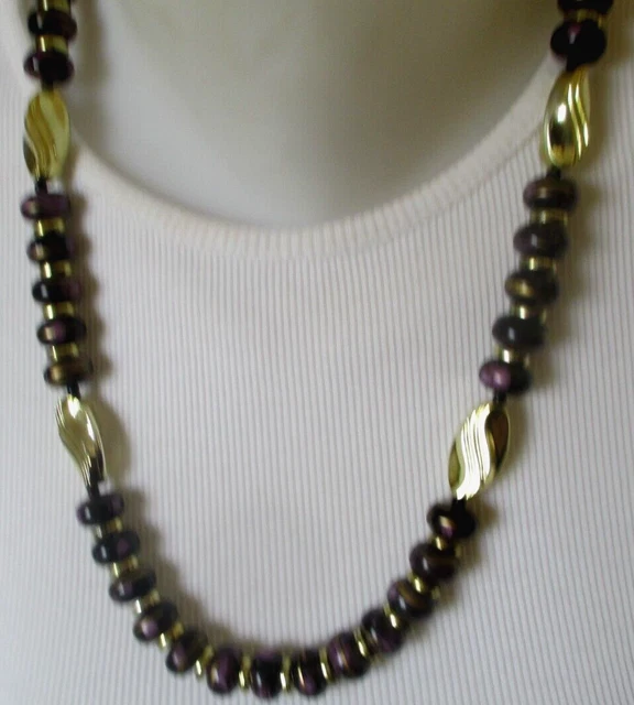 Collier De Perles De Bois Vintage Marron Et Noir - Bijou Rétro Unique, Occasion état Impeccable