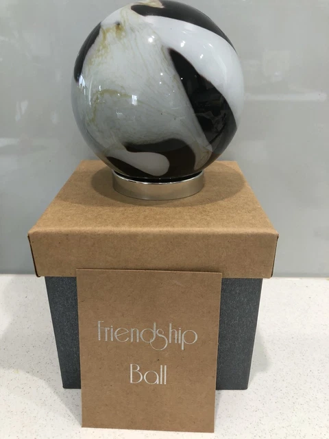 Hand blown Glass Friendship Ball Black And Cream 180