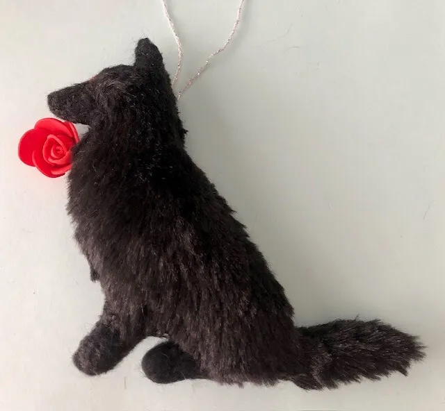 GROENENDAEL with RED ROSE - PART NEEDLE FELTED DOG