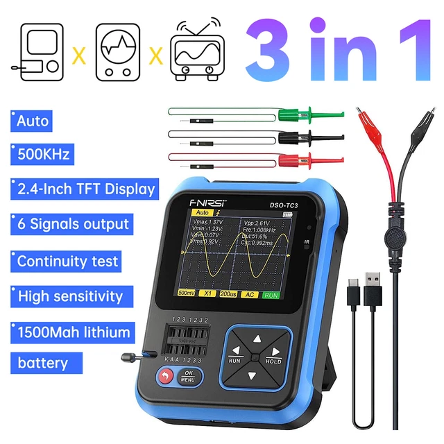 3 in 1 FNIRSI DSO-TC3 Digital Oscilloscope Transistor Tester Signal Generator CN