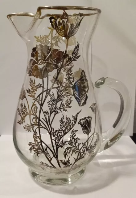Vintage Silver City Flanders Clear Overlay 9" Glass Silver City Pitcher