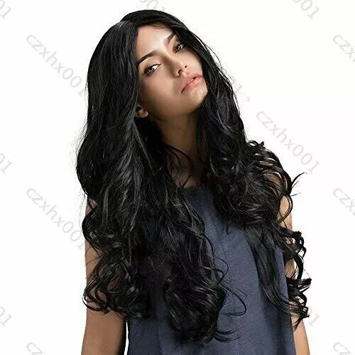 Natur Schwarz Damen Gelockt/Gewellt Weiblich Lang Perücken Party Cosplay Wig