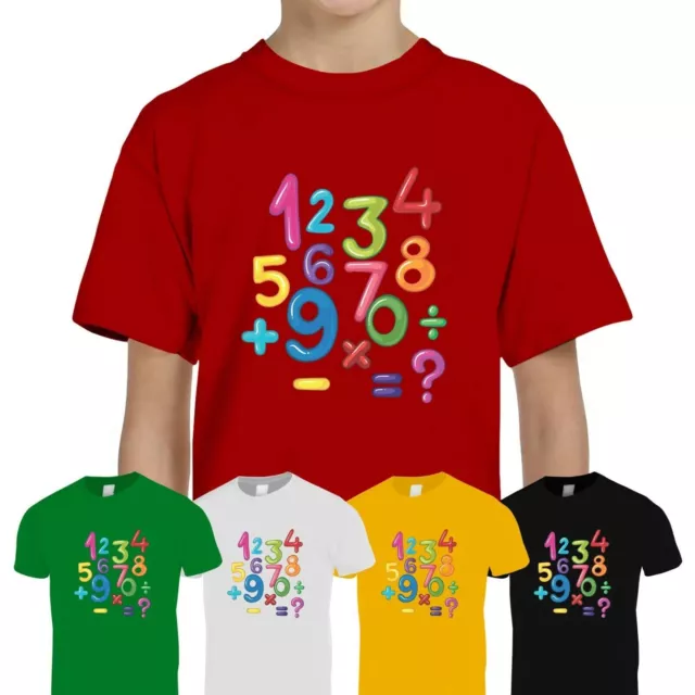 Kids Boys Girls Colourful Number Day 2024 Maths Symbols School Tee T-Shirt Top
