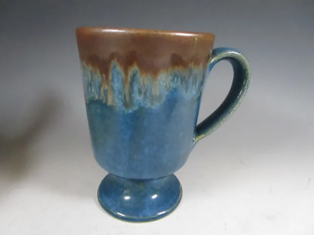 Pigeon Forge Pottery signed D. Ferguson Footed Mug  Teal Blue Brown