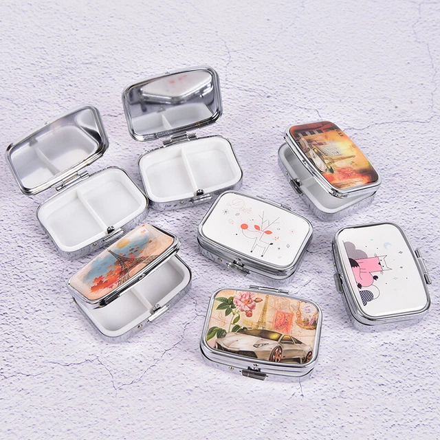 Square Metal Folding pill case Medicine Organizer Pill Box Storage Contai LQ BII