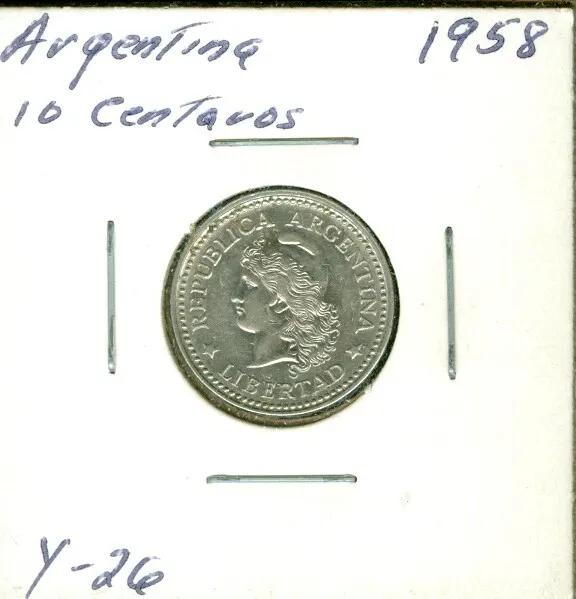 1958 Argentina 10 Centavos Great Detailed Coin