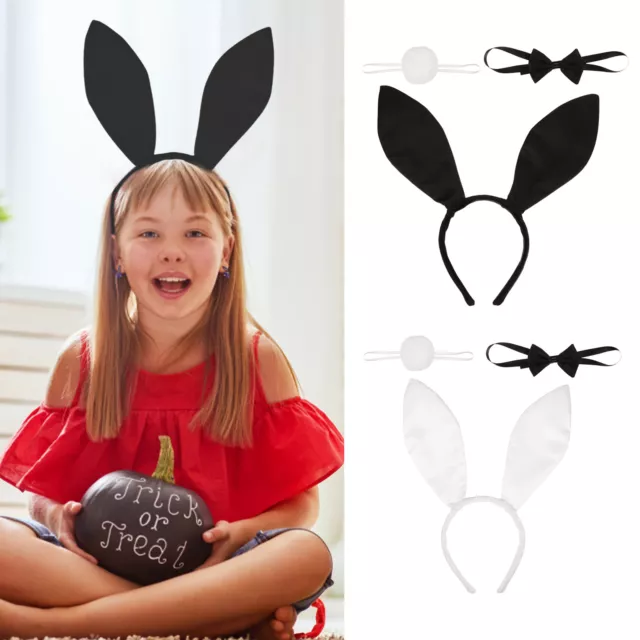 Bunny Costume Playboy Accessory Set with Rabbit Ear&Bow Tie&Tail, Black/White