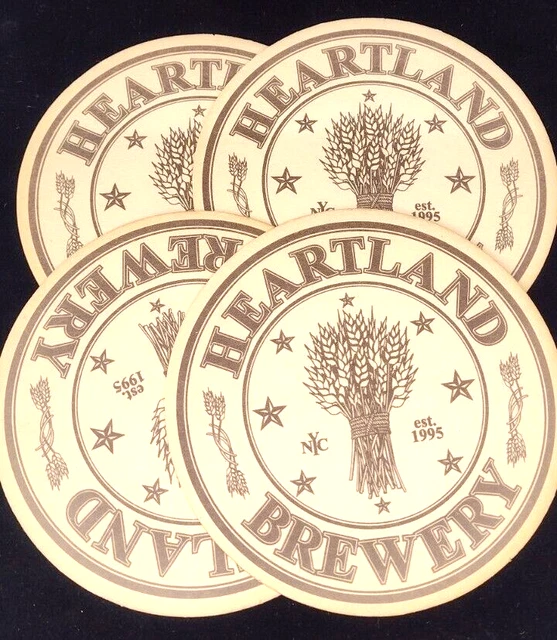 Lot 4 Beer Coasters Heartland Brewery Established 1995 NYC Wheat Design Appx 4"