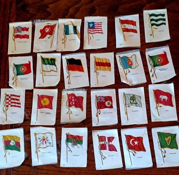 Antique Tobacco Cigarette silks 77 National  Flags, sports,Military medals etc