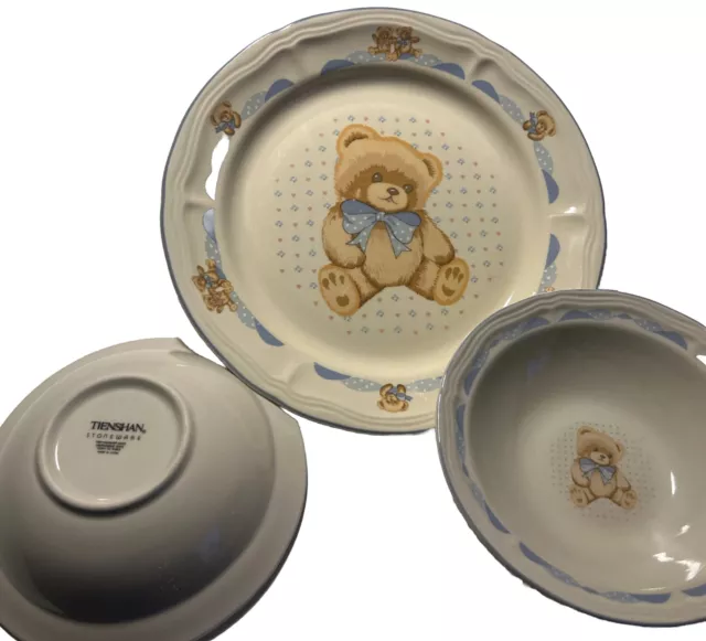 Vintage Tienshan  Country Teddy Bear Stoneware, * Dinner Plates And Salad Bowls