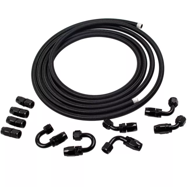 5Meter AN8 Nylon Stainless Steel Braided Fuel Hose End Fuel Adapter Kit Oil Line