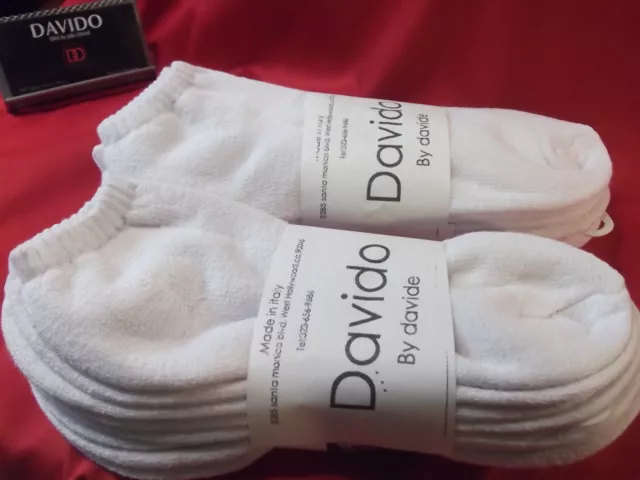 Davido mens socks ankle low cut 100 % cotton made in Italy white 8 pack siz 9-11