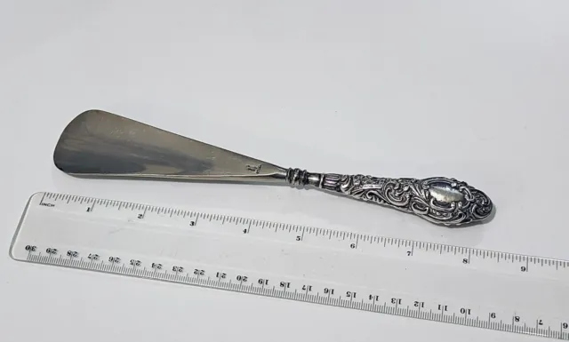 Sterling Silver Handled Shoe Horn. Hallmarked B/ham 1913. Polished Steel Horn.