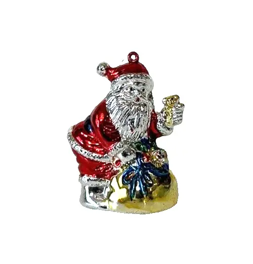 Vintage Celluloid Santa Claus Christmas Tree Ornament Blow Mold Metallic Toy Bag