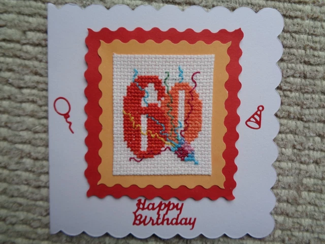 Handgefertigte 60. Geburtstag Kreuzgenähte Karte