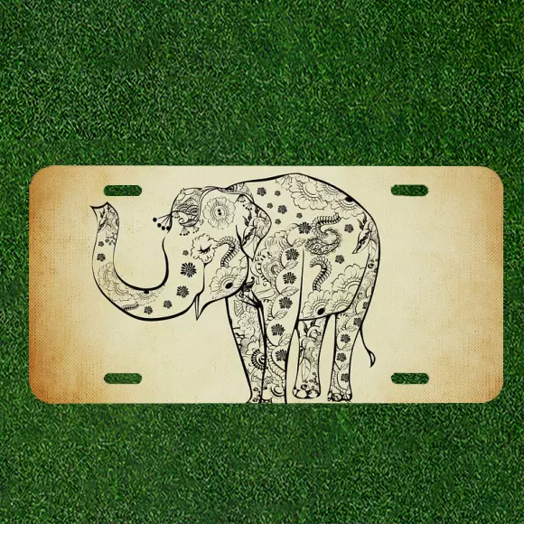 Custom Personalized License Plate Auto Tag With Amazing Elephant Design Art