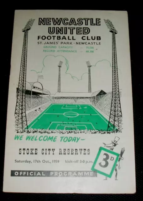 NEWCASTLE UNITED RESERVES v STOKE CITY RESERVES 1959/60 CENTRAL LEAGUE PROGRAMME