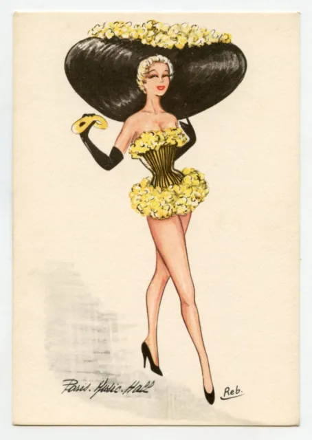 Illustrator Reb. Paris. Music Hall. Pin-Up. Sexy Girl .hat. Cabaret. cpsm