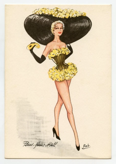 Illustrator Reb. Paris. Music Hall. Pin-Up. Sexy Girl .hat. Cabaret. cpsm