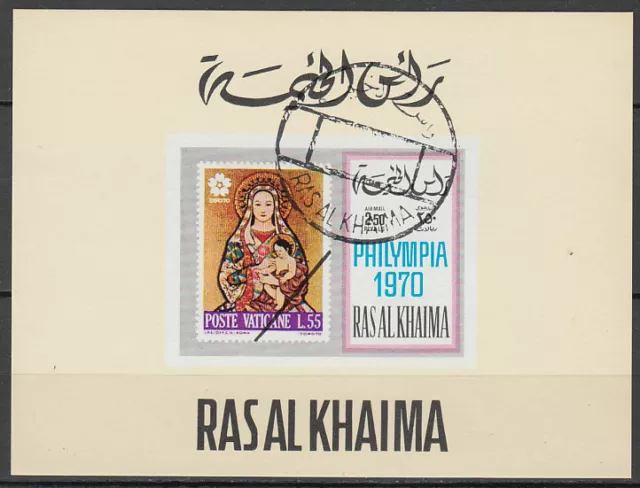 Ras al Khaima 1970 used Mi.482 B Block Briefmarkenausstellung Stamp Exhibition