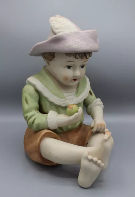 Tres Grande Figurine 30 Cm Poupee Enfant A La Pomme En Biscuit Polychrome #1