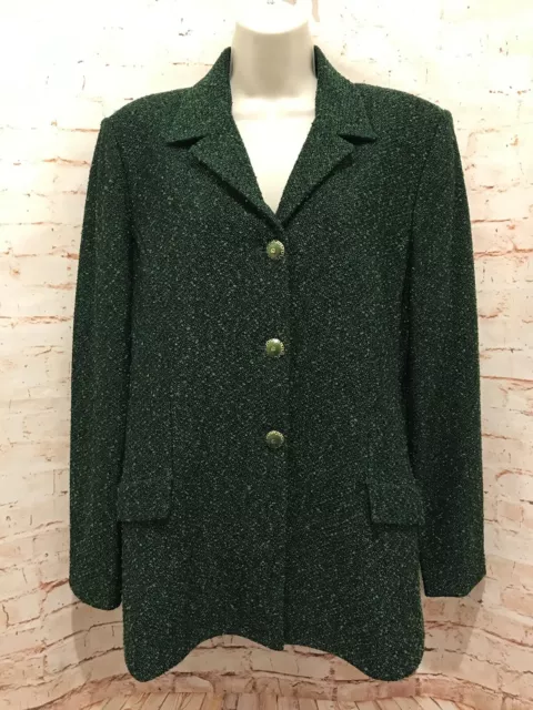 ST. JOHN Collection By Marie Gray Santana Knit Green Blazer Jacket Size 14 USA