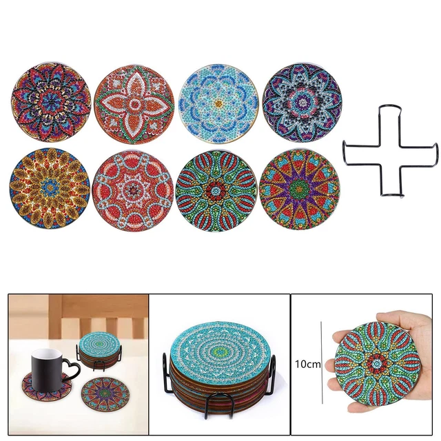 8x Cup Pads Mandala Accesorios de Cocina Decoración para Calentamiento del Hogar