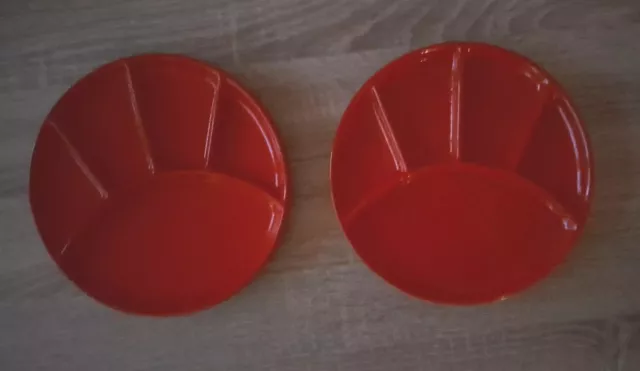 2 Fondueteller  Antipastiteller JASBA N 0000322  Keramik rot Vintage 70er Jahre