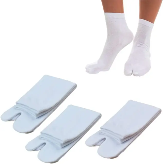 3 Pairs Japan Tabi Socks Split 2 Toe Sandals Ninja Slipper Japanese Kimono White