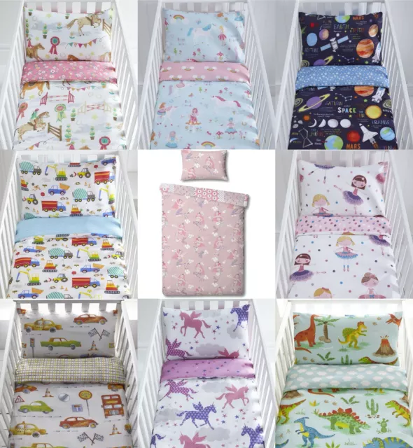 Kids Children's Cot Duvet Cover & Matching Pillowcase Sets - 90cm x 120cm