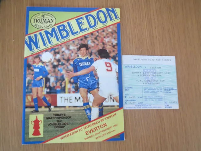 Wimbledon   v   Everton   FA Cup 1986/7   with match ticket