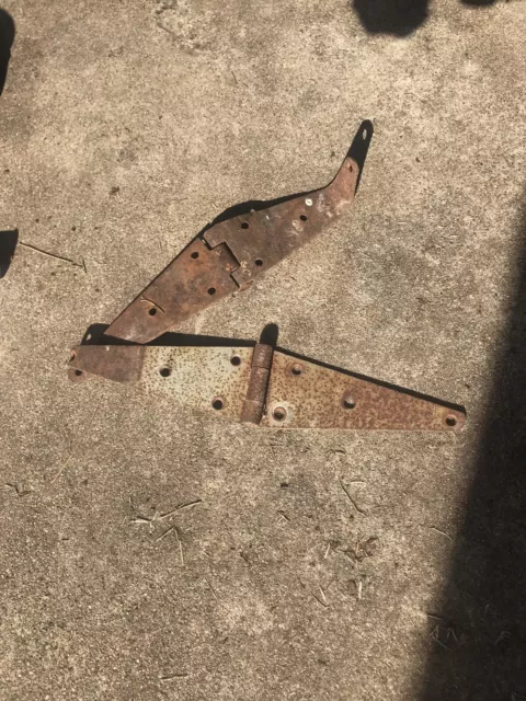 (2) Antique Iron Forged Heavy Barn Salvage Strap Iron Hinges - 16”