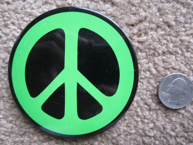 ORIGINAL > PEACE SIGN LARGE PIN green 1960's 70s anti vietnam war protest