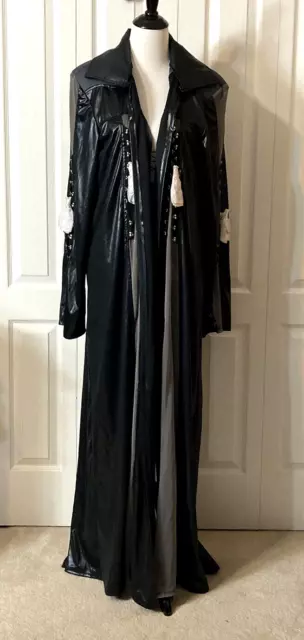 Adult Costume Gothic Vampire Jacket &Vest Long Coat Black Silver Accents Biker