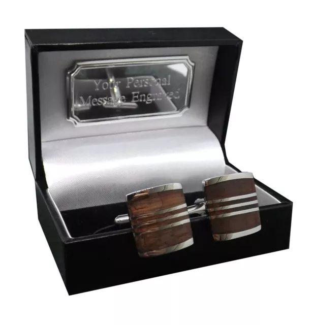 Personalised Luxury wood & Silver Mens 5th Wedding Anniversary Gift CuffLinks