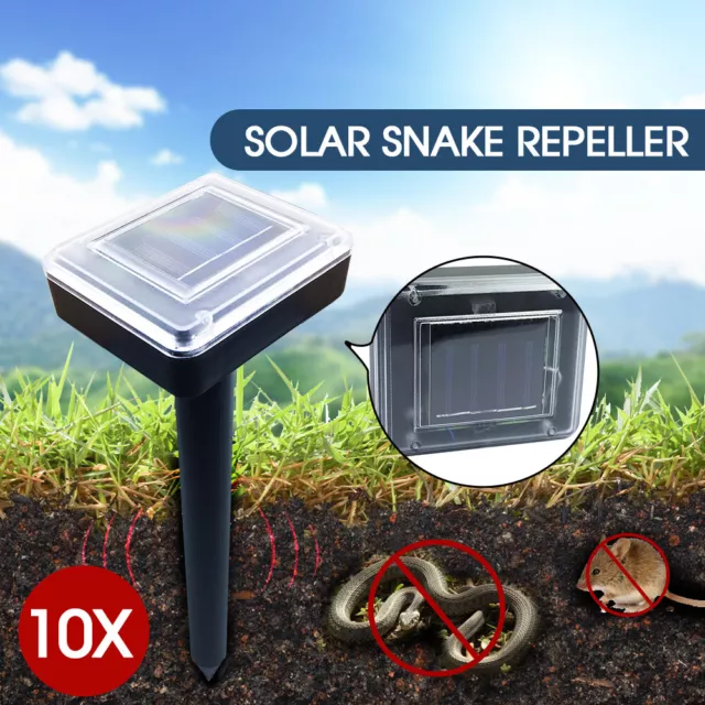 Snake Repeller Solar Powered Ultrasonic Mole Mice Pest Rodent Rat Repellent 10x