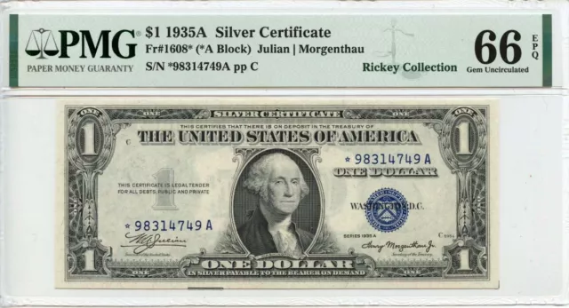1935A $1 Silver Certificate Fr# 1608* PMG Gem66 EPQ