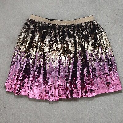 Girls Skirt By Next Age 11 Years Black/Pink/Beige Sequinned Skirt Elastic Waist